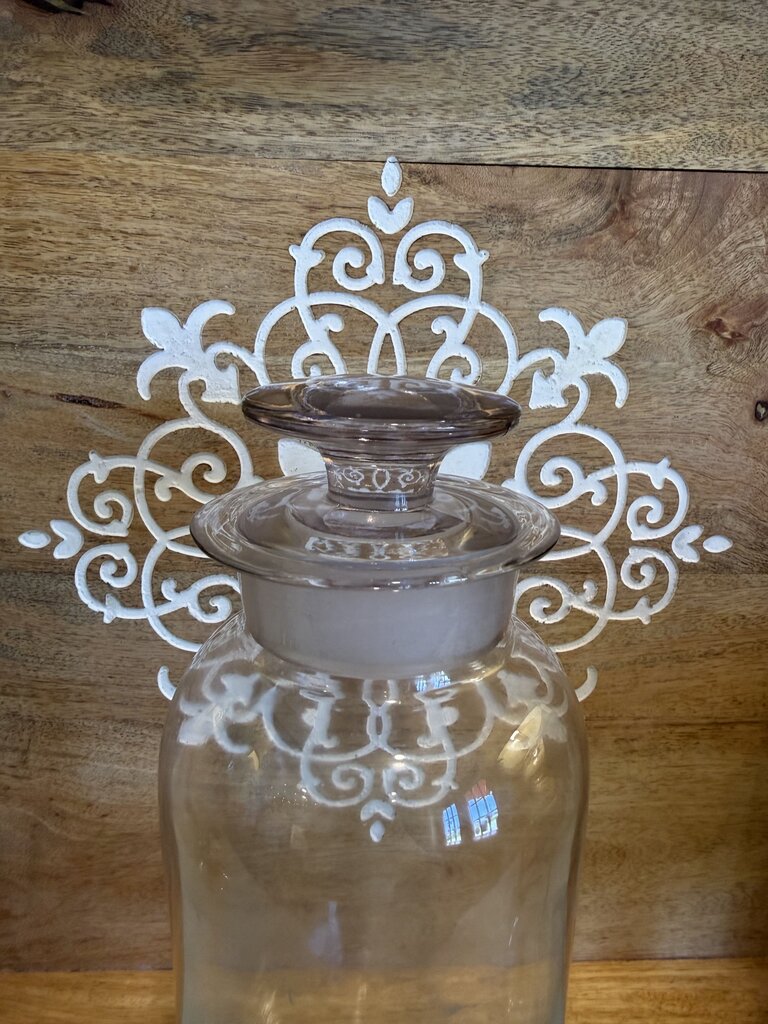 VTG APOTHECARY GLASS JAR ORIGINAL GLASS STOPPER MEDICAL JAR ROUND