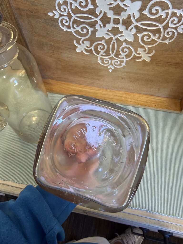 VTG APOTHECARY GLASS JAR ORIGINAL GLASS STOPPER MEDICAL JAR SQUARE