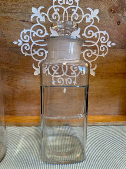 VTG APOTHECARY GLASS JAR ORIGINAL GLASS STOPPER MEDICAL JAR SQUARE