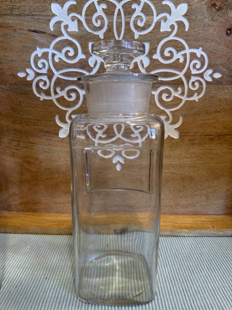 VTG APOTHECARY GLASS JAR ORIGINAL GLASS STOPPER MEDICAL JAR SQUARE