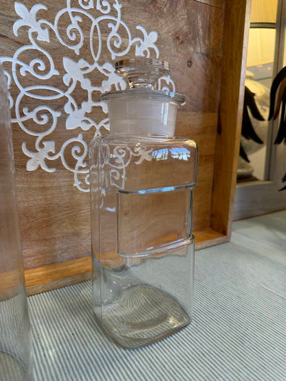 VTG APOTHECARY GLASS JAR ORIGINAL GLASS STOPPER MEDICAL JAR SQUARE