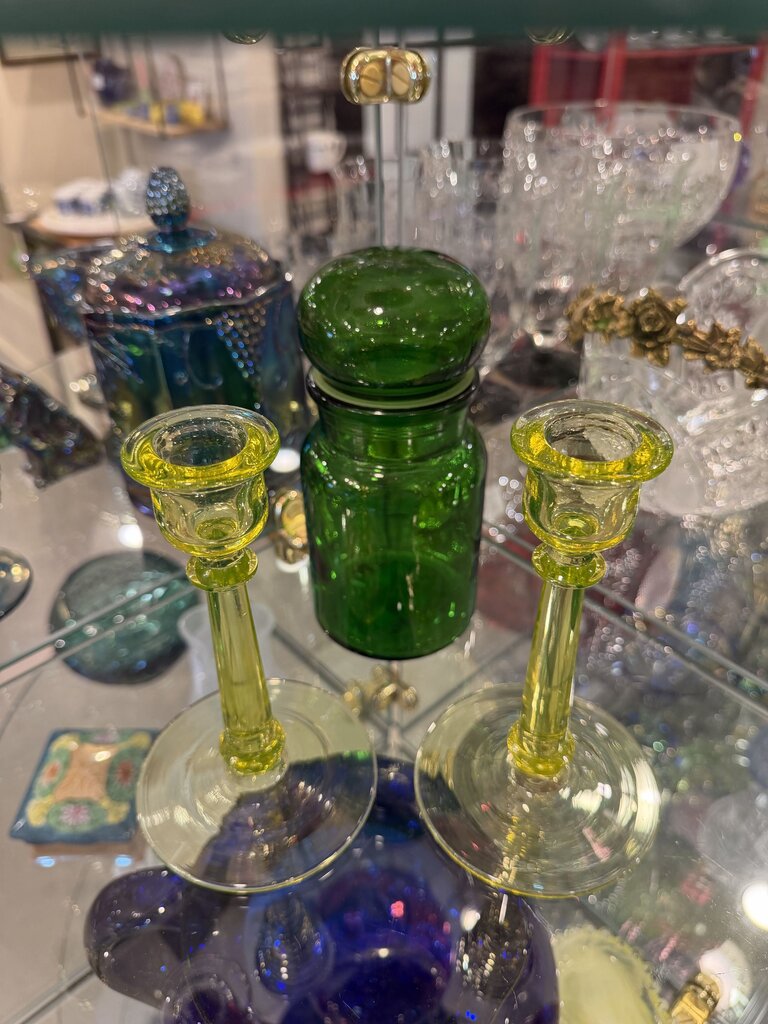 Uranium Green Glass Candlesticks