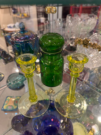 Uranium Green Glass Candlesticks