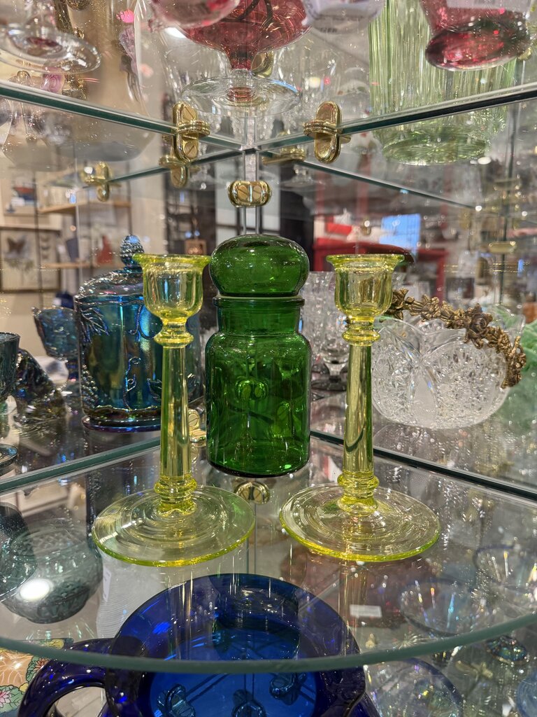 Uranium Green Glass Candlesticks