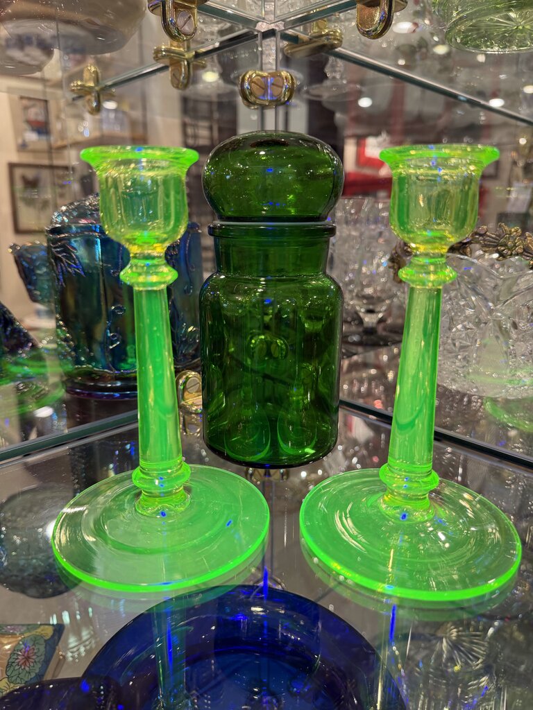 Uranium Green Glass Candlesticks