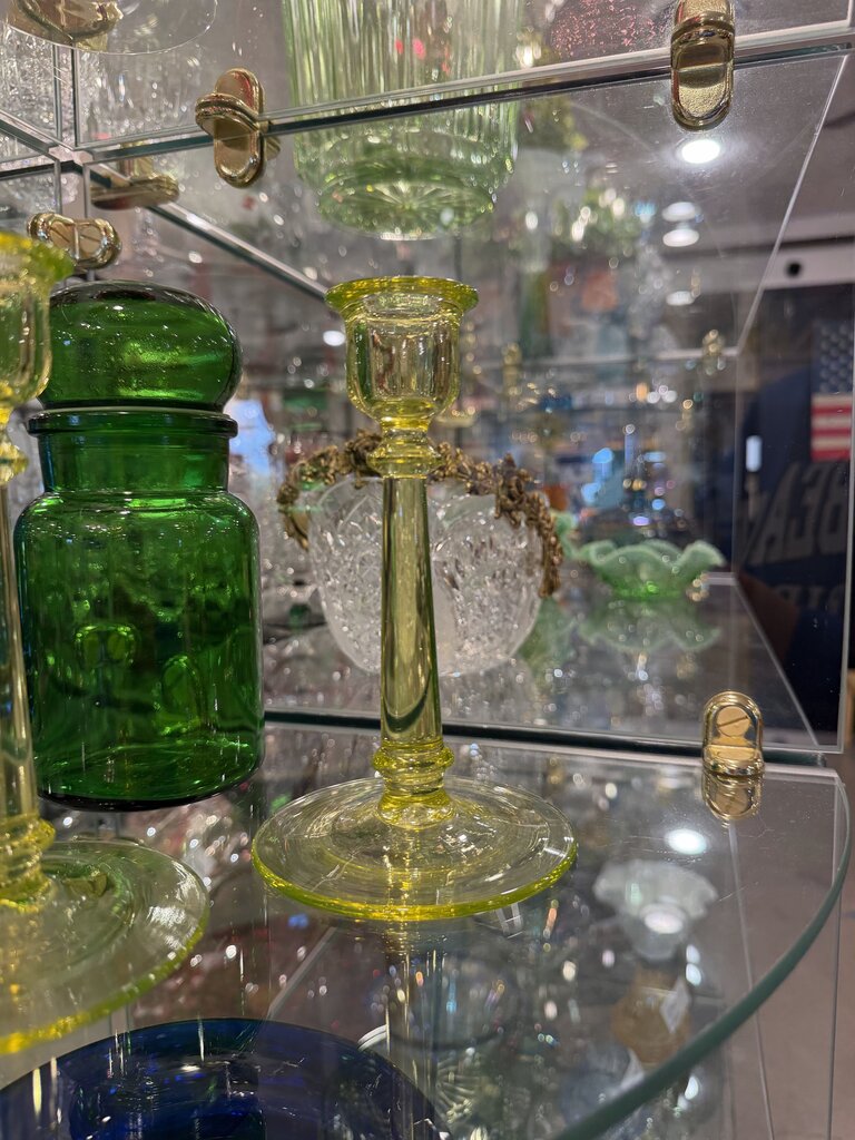 Uranium Green Glass Candlesticks