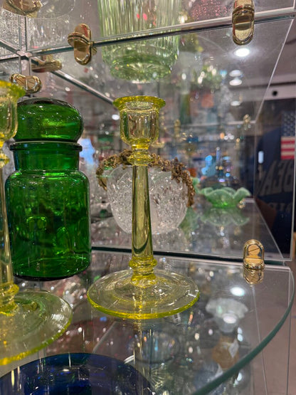 Uranium Green Glass Candlesticks