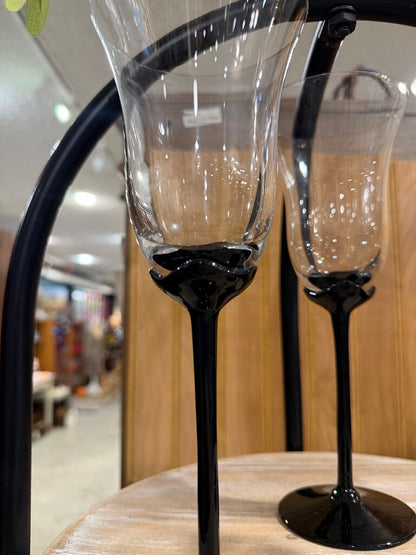 Black Stem Crystal Wine Glasses