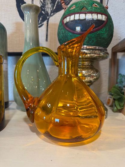 Rainbow Hand Blown Art Glass Pitcher