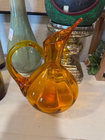Rainbow Hand Blown Art Glass Pitcher