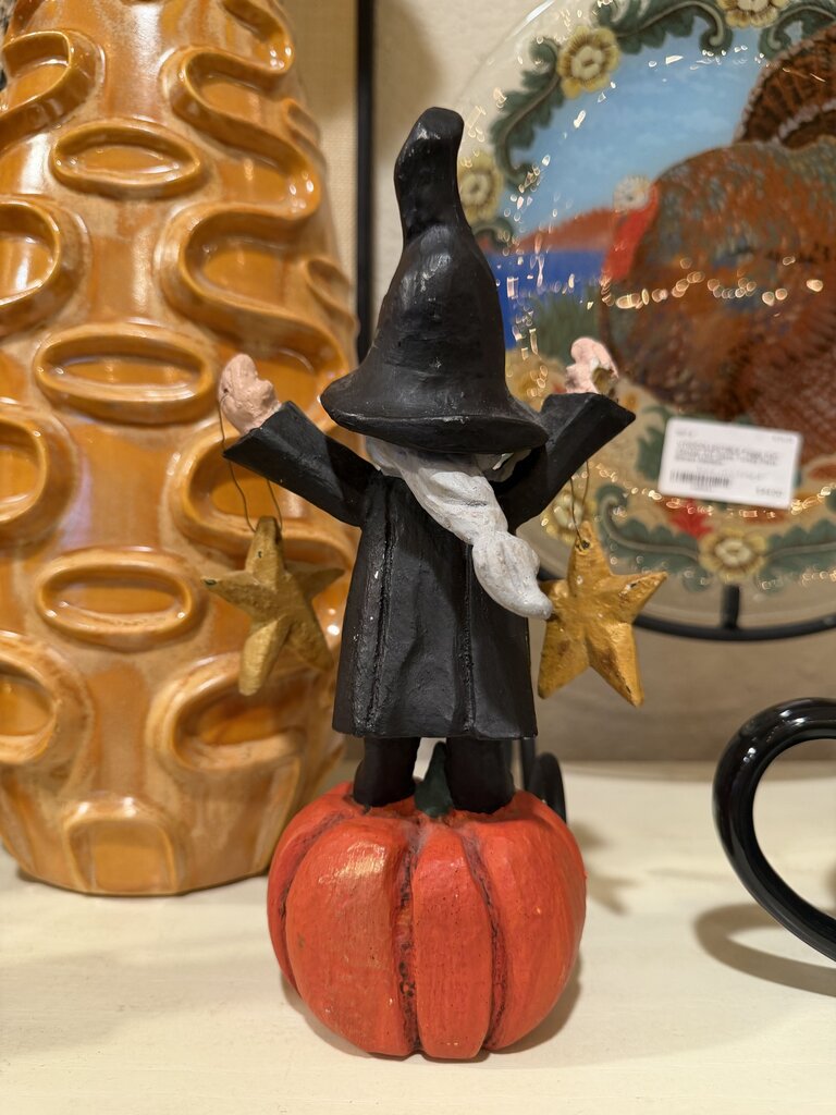 1994 House of Hatten Halloween Witch on Pumpkin Folk Art