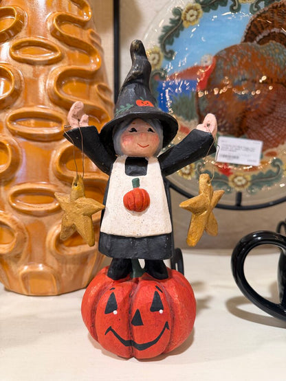 1994 House of Hatten Halloween Witch on Pumpkin Folk Art