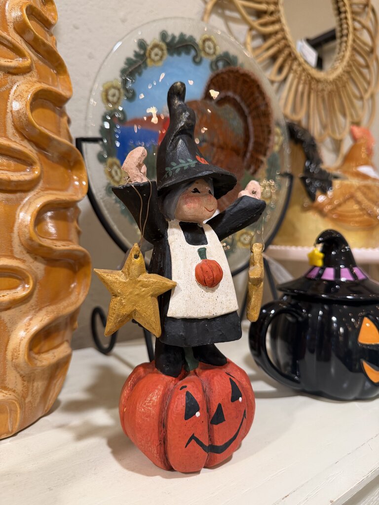 1994 House of Hatten Halloween Witch on Pumpkin Folk Art