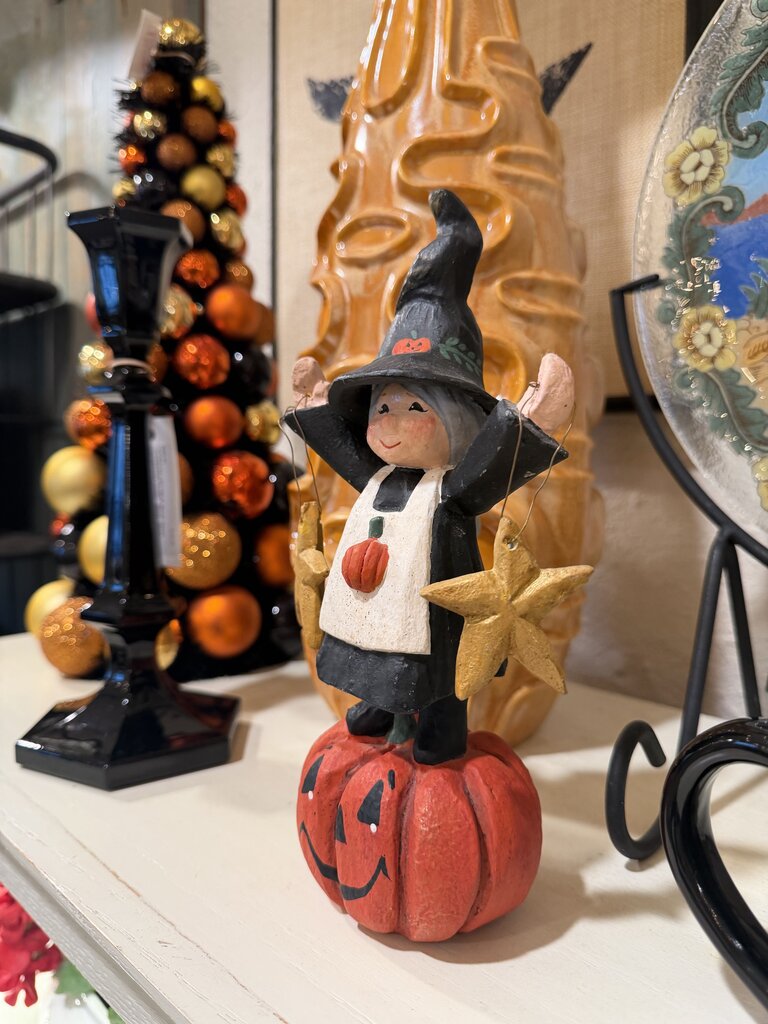 1994 House of Hatten Halloween Witch on Pumpkin Folk Art