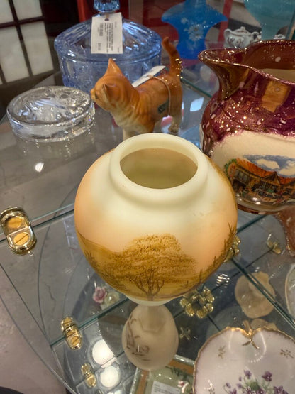 Fenton Hand Painted Burmese/Vaseline Tree Vase