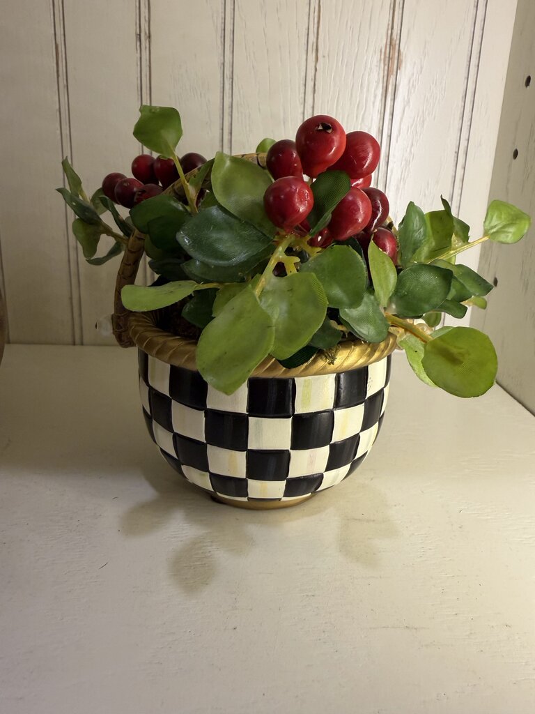 Mackenzie Childs Courtly Checkered Resin Basket w Floral