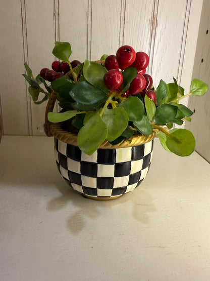 Mackenzie Childs Courtly Checkered Resin Basket w Floral