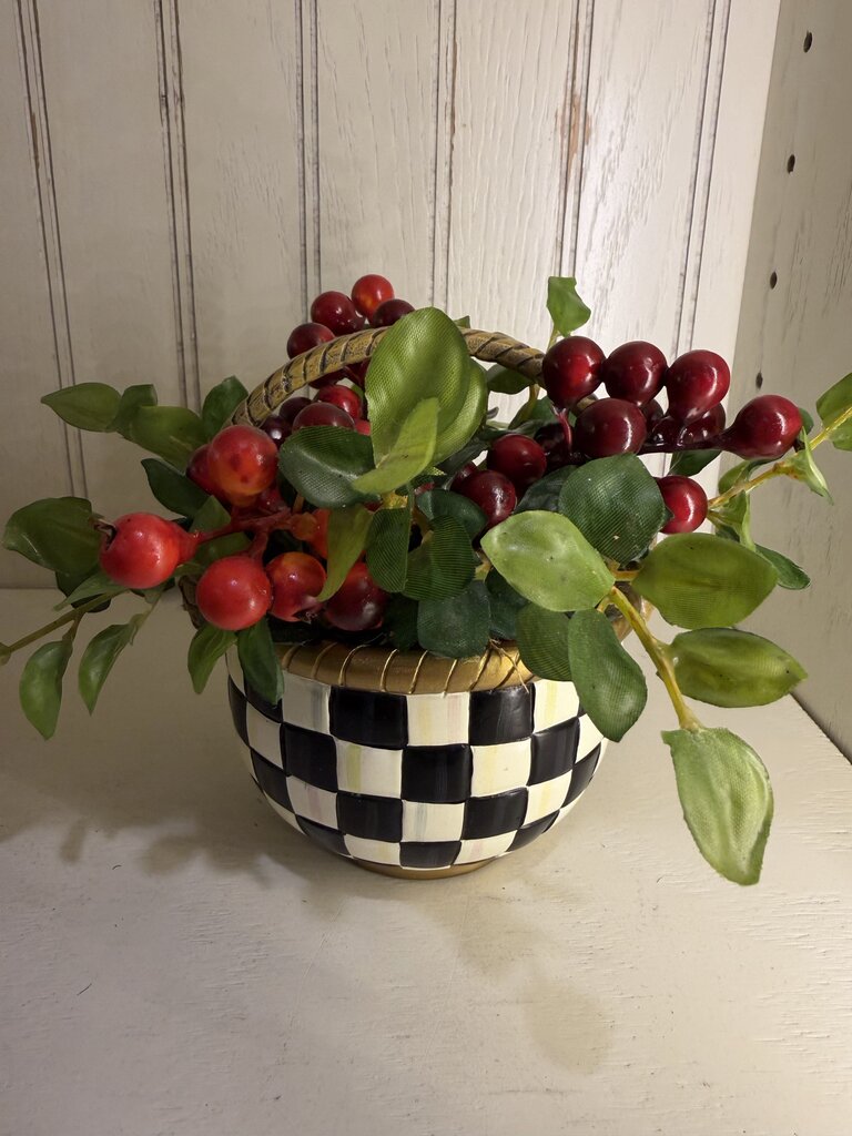 Mackenzie Childs Courtly Checkered Resin Basket w Floral