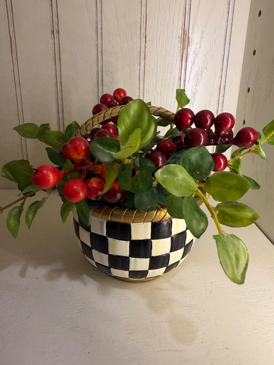 Mackenzie Childs Courtly Checkered Resin Basket w Floral
