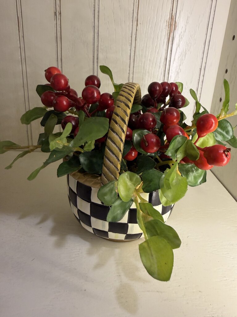 Mackenzie Childs Courtly Checkered Resin Basket w Floral