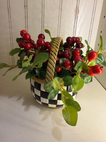 Mackenzie Childs Courtly Checkered Resin Basket w Floral